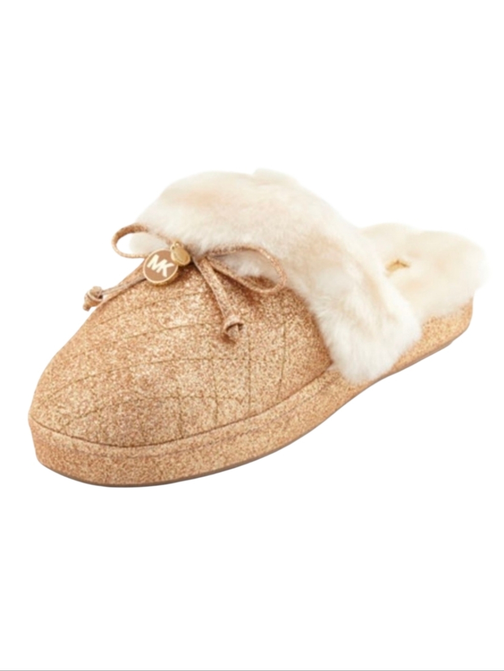 Michael Michael Kors Shimmery Gold Glitter and Cream Plush Slipper